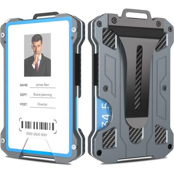 Minimalist Wallet Slim Metal w/ Money Clip Slip-Out Silicone Transparent Window - Picture 1 of 7